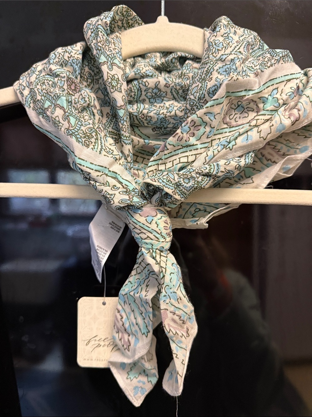 Free People Cream, Aqua & Light Gray Paisley Wrap Scarf